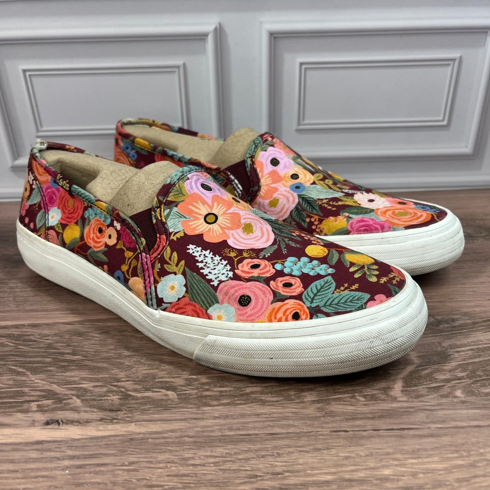 Keds Rifle Paper Co Slip On Sneakers Womens Burgundy Floral 8.5 WF67125